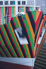Detail from a UK pilot boat painted in the wartime Dazzle style which was devised to deceive enemy shipping as to a vessel’s course © pjhpix