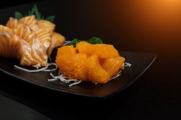 Salmon sashimi one of the Japanese food.