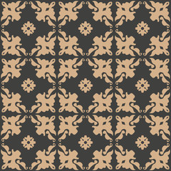 Fototapeta premium Vector damask seamless retro pattern background spiral curve cross plant leaf kaleidoscope