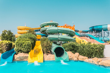 Water park in the hotel of an exotic resort.