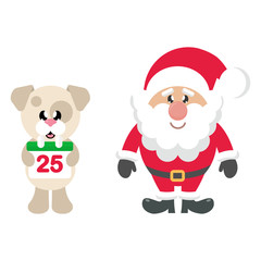 winter christmas dog with christmas calendar and santa claus
