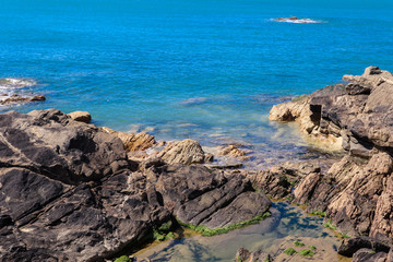Beautiful clear sea and rocks in Brittany, French region