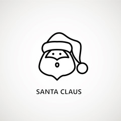 santa claus face beard moustache happy xmas christmas new year outline thin line vector icon black on white background.
