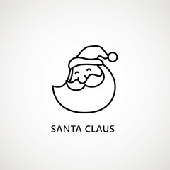 santa claus face beard moustache happy xmas christmas new year outline thin line vector icon black on white background.