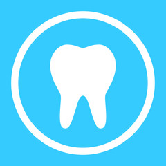 teeth icon, dentist flat vector symbol, a healthy tooth  isolated on blue background