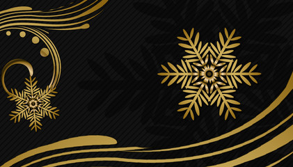 black christmas background with golden ornaments and snowflakes gift looking