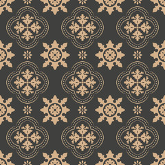 Vector damask seamless retro pattern background curve cross frame line flower