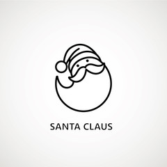 santa claus face beard moustache happy xmas christmas new year outline thin line vector icon black on white background.