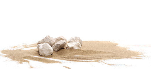 Rocks in sand pile isolated on white background and texture © dule964