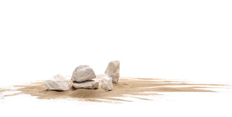 Rocks in sand pile isolated on white background and texture © dule964