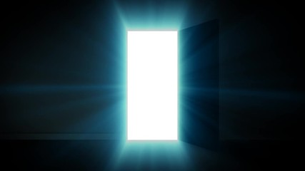 Doorway To Heaven Light/ 4k animation clip of a door opening from darkness to heaven light