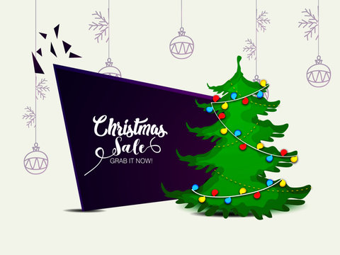 Christmas tree with abstract frame background design for Merry Christmas Promotional Banner.