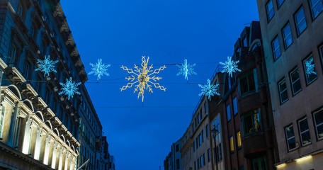 Christmas lights in central London, UK