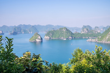 Panoramic view of Ha Long Bay in the sunset. Located in the north of Vietnam, Ha Long Bay is one of the world's most famous nature heritages