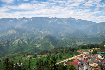 Aerial view of Sapa, Vietnam. Sapa is one of the must-visit locations in the north of Vietnam with its cool weather and the beutiful scenes