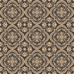 Vector damask seamless retro pattern background curve cross spiral leaf flower frame vine
