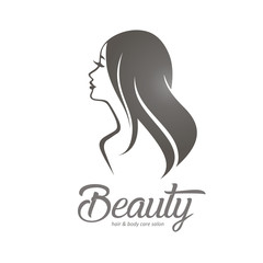 womans hair style stylized sillhouette, beauty salon logo template