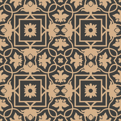 Vector damask seamless retro pattern background square curve cross frame vine leaf flower