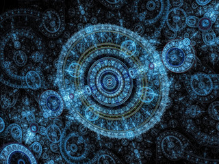 Retro illustration with blue fractal clock - decorative round or