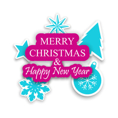 Modern Merry Christmas and Happy New Year holiday card with Christmas tree decoration