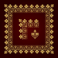 Fototapeta na wymiar Decorative calligraphic ornamental corner border and frame in gold