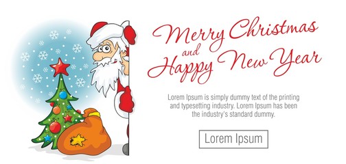 Santa Claus looks around corner