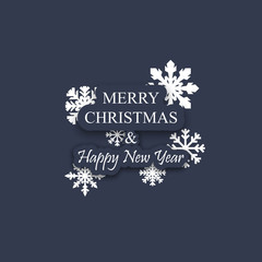 Merry Christmas and Happy New Year blue card with snowflake decoration