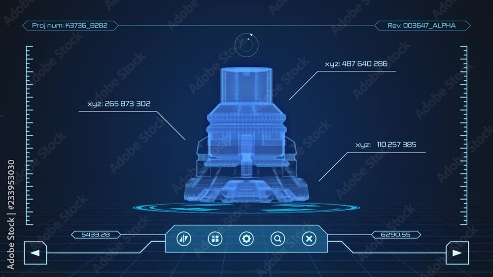 Poster futuristic interface of a cad software - seamless loop (3d render)
