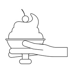 Hand holding ice cream cup black and white