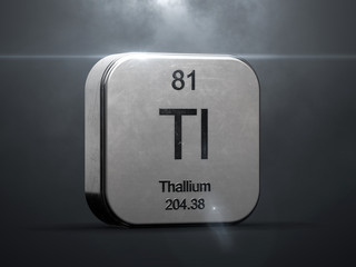 Thallium element from the periodic table. Metallic futuristic icon 3D rendered with nice lens flare