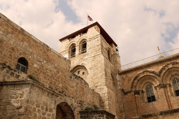 Fototapeta na wymiar Top view of the church of the Holy Sepulchre in Jerusalem, Israel