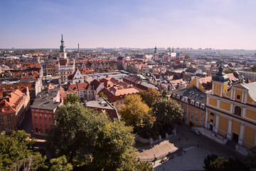 Fototapeta na wymiar Aerial view on the downtown city of Poznan.