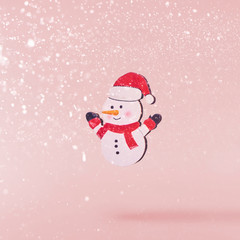 Christmas concept.  Creative Christmas conception made by falling in air christmas snowman