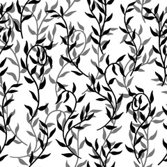 Liana spreads leaves creeper seamless pattern background monochrome vector