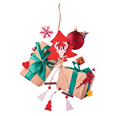 Christmas concept.  Creative Christmas conception made by falling in air gift boxes, christmas...