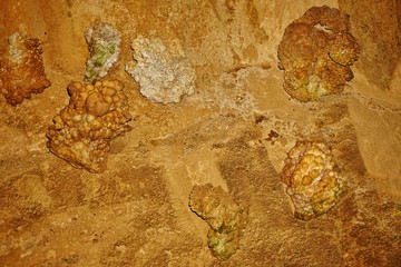 Marble Cave, Chatyr-Dag mountain, Crimea. Ancient stalactites, stalagmites, stalagnates. 