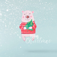 Christmas concept.  Creative Christmas conception made by falling in air christmas ice bear toy