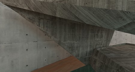 Abstract  concrete and wood interior  with window. 3D illustration and rendering.