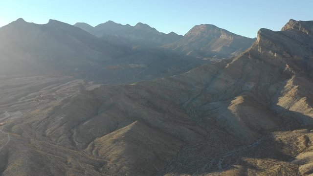 Aerial of Afternoon Sunlight and Mountains Near Las Vegas, Nevada