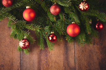 Fototapeta na wymiar Christmas background with fir tree and decoration