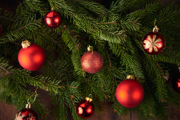 christmas background with fir tree and decoration