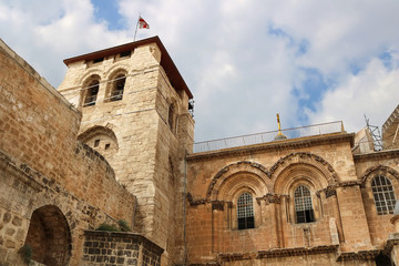 Fototapeta na wymiar Top view of the church of the Holy Sepulchre in Jerusalem, Israel
