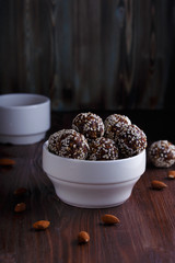 healthy energy balls with nuts, dates, honey and sesame