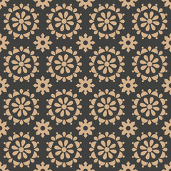 Vector damask seamless retro pattern background oriental round cross flower kaleidoscope