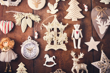 Christmas background. Set with a lot of different white baubles