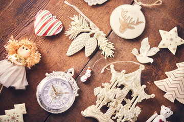 Christmas background. Set with a lot of different white baubles