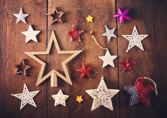Christmas background. Set with a lot of different colorful stars