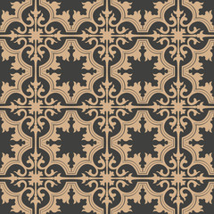 Vector damask seamless retro pattern background spiral curve cross leaf frame vine flower
