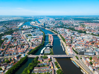Bremen old town aerial view - obrazy, fototapety, plakaty