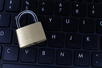 Locked padlock on computer keyboard. Cyber safety concept. Privacy, GDPR. General Data Protection Regulation